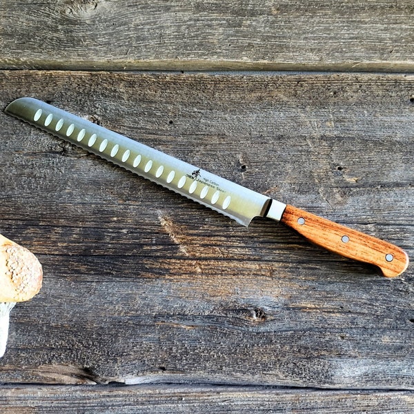 Serrated Knife for Meat Carving or Bread with Handmade Wood Handle, Hawaiian Koa