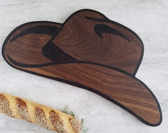 Walnut Cowboy Hat Charcuterie Board: Hand-Burned Western Decor