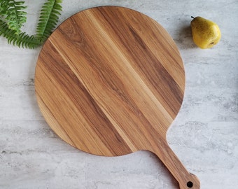 16 inch Round Pizza Serving Board with Handle, Pizza Paddle, Cheese Board