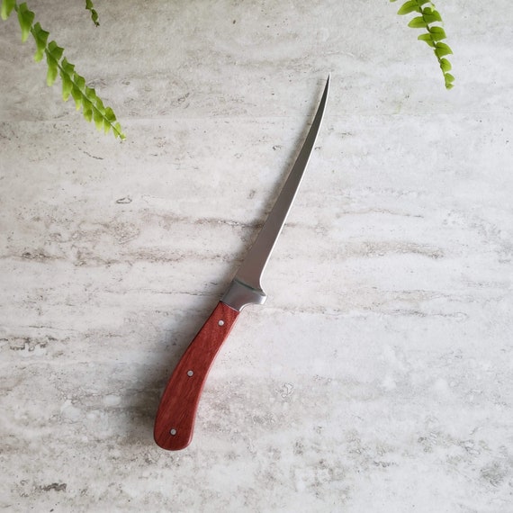 Fish Fillet Knife, Exotic Wood Handle, Purpleheart, Fisherman Gift 