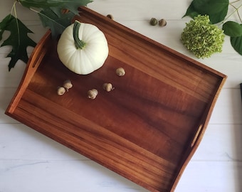 Wood Serving Tray with Handles for Ottoman or Coffee Table, Handmade from Exotic Hawaiian Koa Wood,