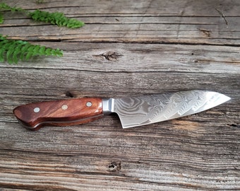10 inch Chef Knife, Handmade Hawaiian Koa Wood Handle, Damascus Steel Blade