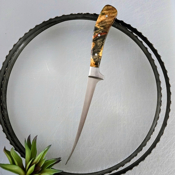 Handmade Fish Fillet Knife: 440C Stainless Steel Blade, Snakewood or Buckeye Burl