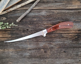 Fish Fillet Knife, Exotic Wood Handle, Custom, South American Mahogany