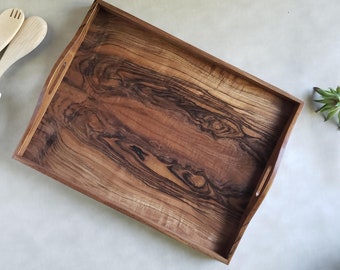 Wood Ottoman Tray with Handles, English Walnut Coffee Table Serving Tray Rectangle