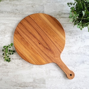 14 Inch Round Pizza Serving Board with Handle, Pizza Paddle, Cheese Board
