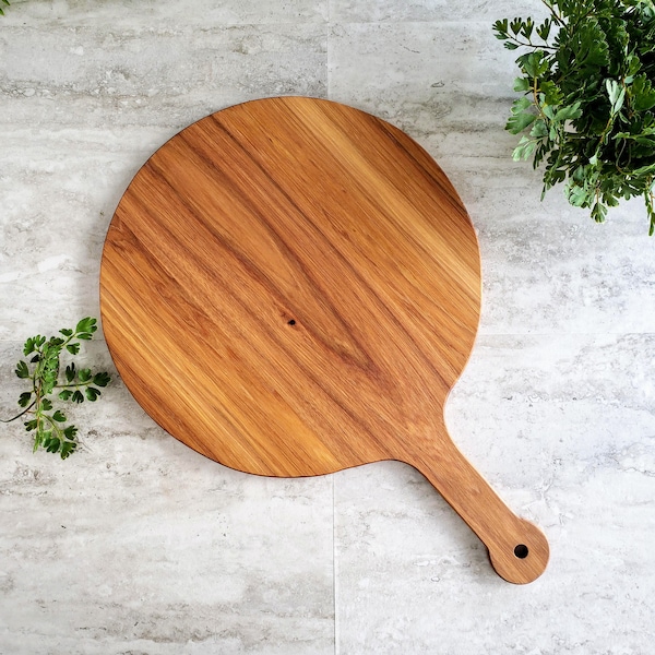14 Inch Round Pizza Serving Board with Handle, Pizza Paddle, Cheese Board
