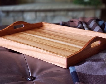 Large Wood Serving Tray with Handles, Ottoman Tray