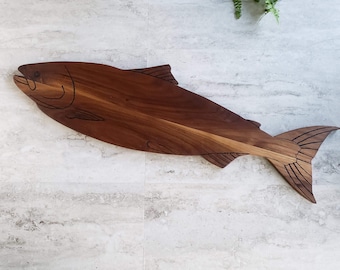 Serving Board, Fish Shape Decor, Walnut, Long Charcuterie Board, Salmon