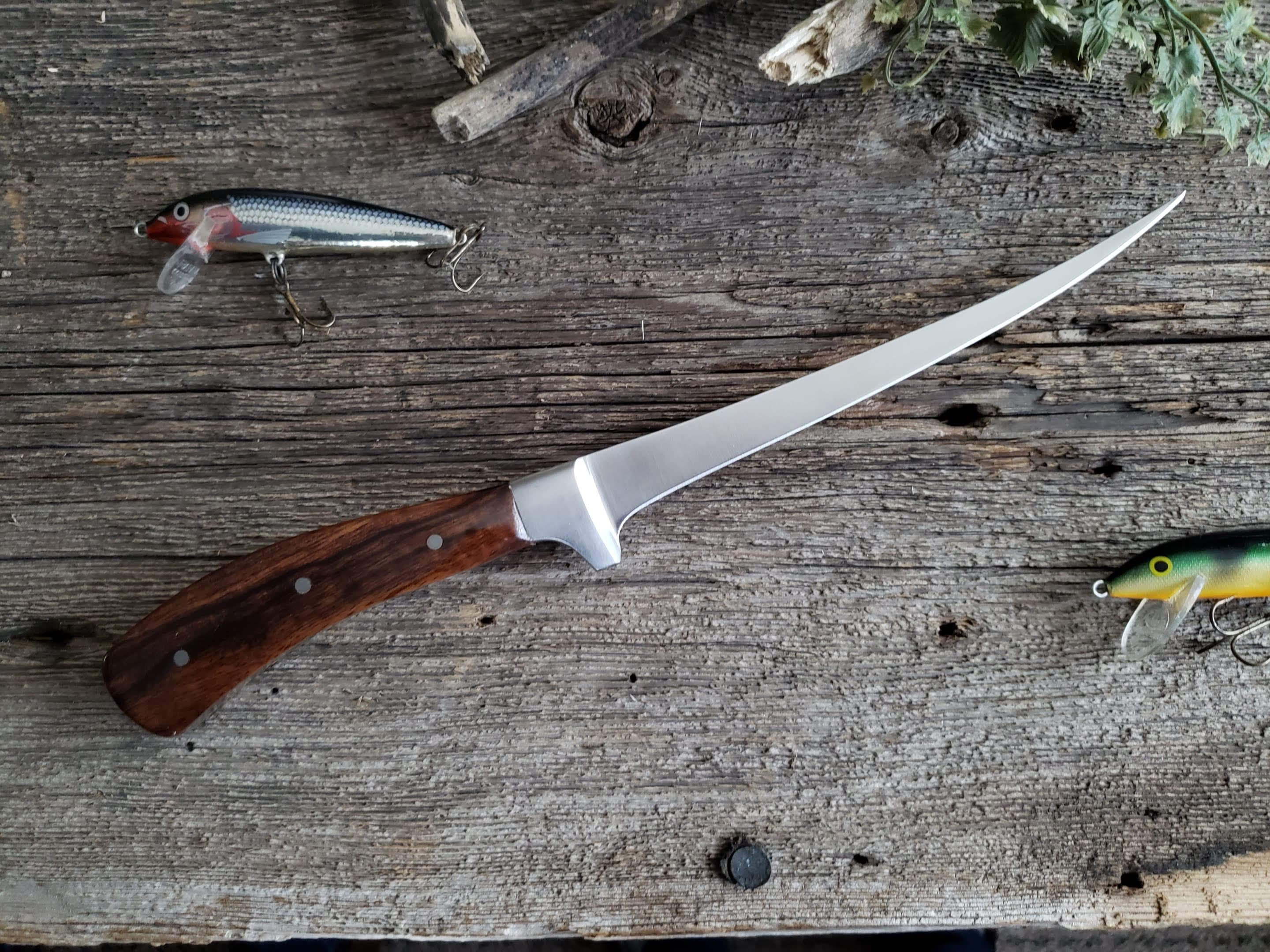 Fish Fillet Knife Exotic Wood Handle Custom Indian Laurel