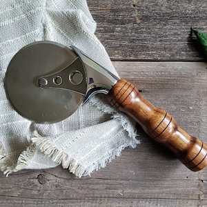 Pizza Cutter with Handmade Wood Handle, Deep Dish, Pan Style, Thick Crust, Large Pizza Wheel, Roller Blade, African Bengi
