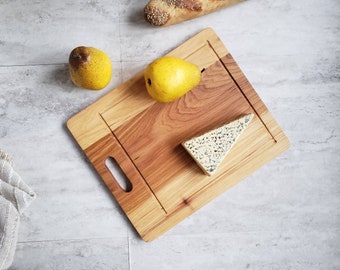 Cutting Board with Handle, Hickory Cheese Board, 10x12, Juice Rim