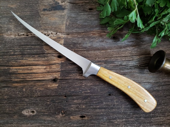 Fish Fillet Knife, Exotic Wood Handle, Goncalo Alves tigerwood