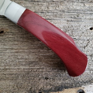 Pocket Knife,  6 Inch Quality Utility Knife, High End Custom Wood Handle, Purpleheart