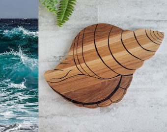 Charcuterie Board, Wood Serving Tray, Cheese Board, Seashell Shape Coastal and Tropical Decor,