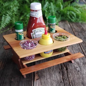 Utensil Picnic Caddy, Silverware Caddy, Condiment Holder, Outdoor Miniature Picnic Table, Snack Holder