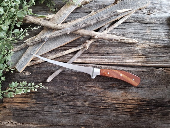 Fish Fillet Knife, Exotic Wood Handle, Custom, South American Mahogany 