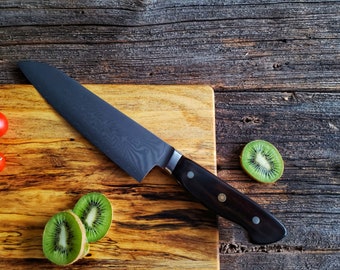 Gyuto Damascus Steel Chef Knife, Macassar Ebony Wood Handle, Kitchen Knife