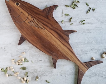 Serving Board Fish Shape, Coastal Fish Decor, Walnut Wood