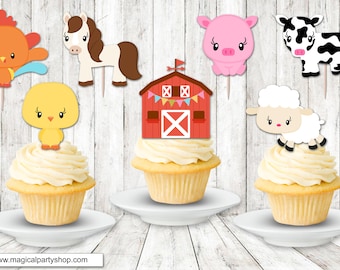 Farm Cupcake Toppers, Farm Animals Cupcake Toppers, Barnyard Toppers