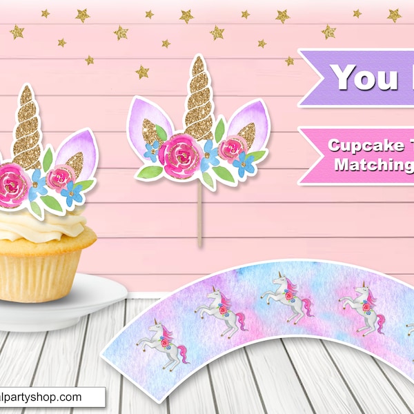 Unicorn Cupcake Toppers Unicorn Cupcake Wrappers, You Print