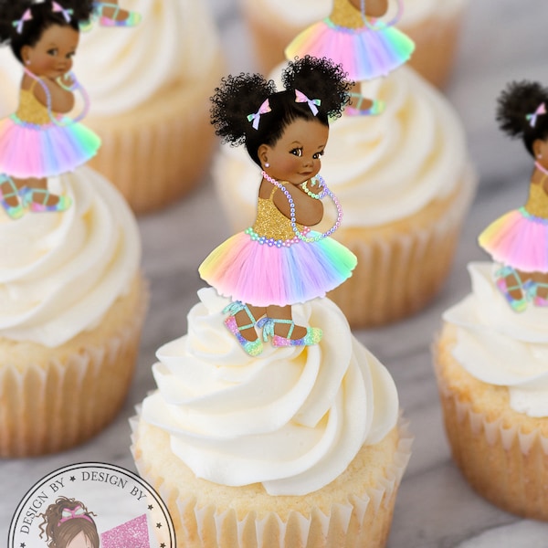 Vintage  afro Rainbow Baby  Cupcake toppers Princess Vintage baby