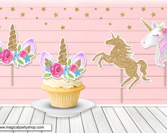 Unicorn Cupcake Toppers, Cakepop Toppers, Unicorn Birthday Supplies