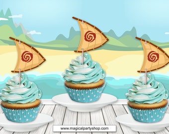 Moana cupcake toppers sailboat, Moana party, Moana decoration, Moana tableware