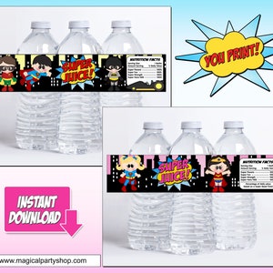 Super Hero water bottle Wrappers  YOU PRINT  Girl wrapper Boy wrapper