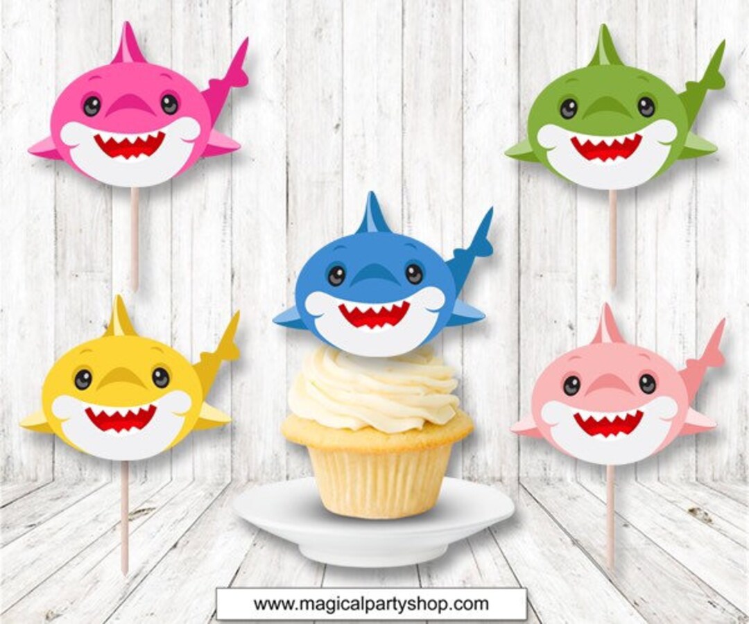 Baby Shark Cupcake Toppers Baby Shark Party Supplies Etsy
