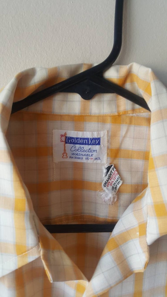 トップス 60s 70s check shirt yellow 60s 70s check shirt yellowCute Original Vintage 60s 70s Yellow