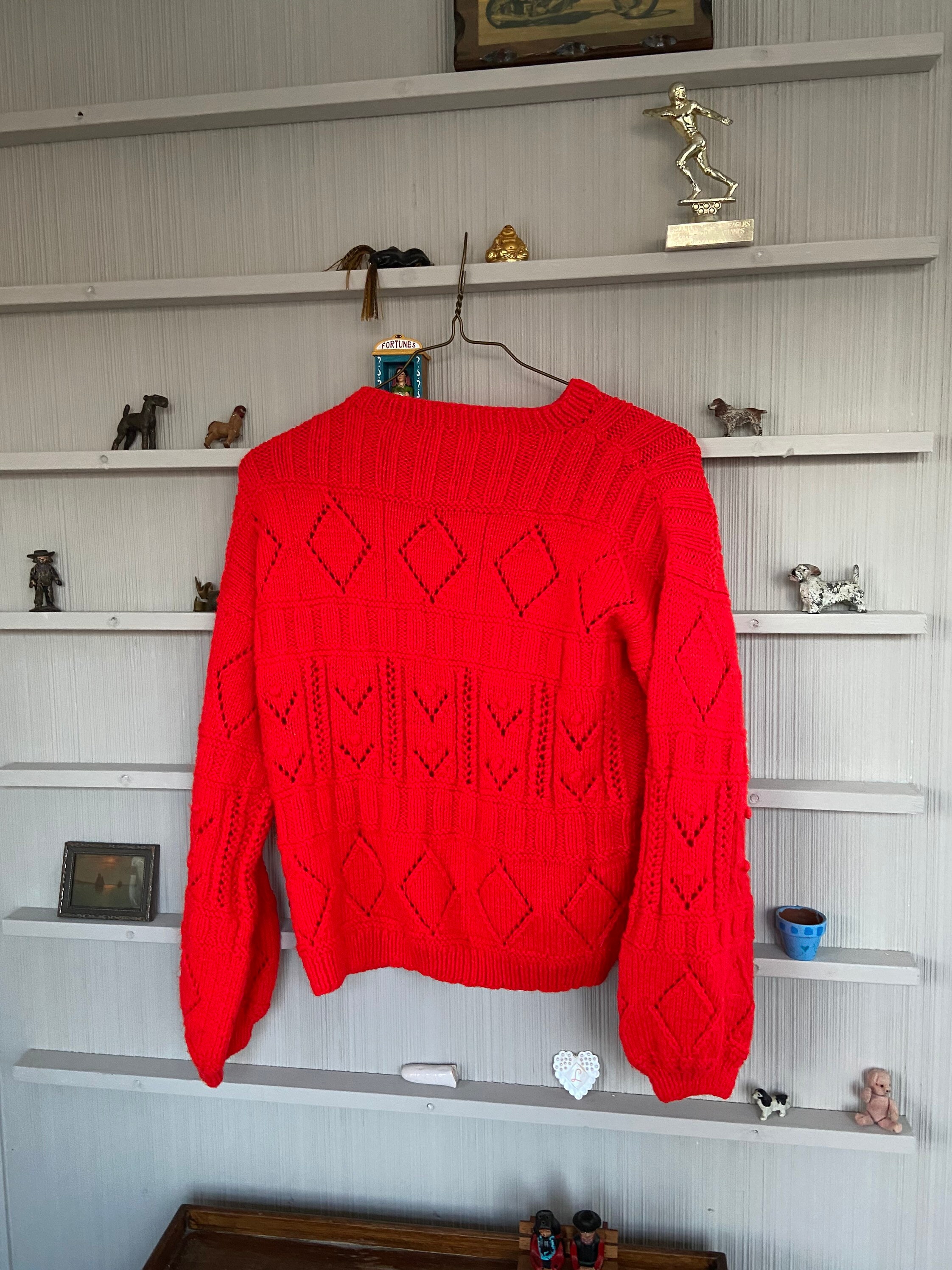 Vintage knit pattern red sweater Etsy
