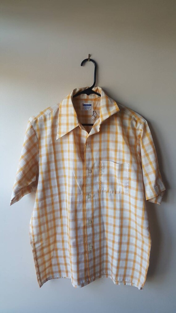 Vintage 70s Yellow Checkered Short sleeve shirt