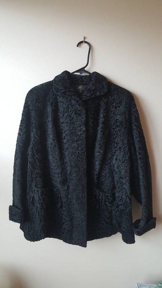 Vintage Short Faux Persian Lamb Fur Coat - Gem