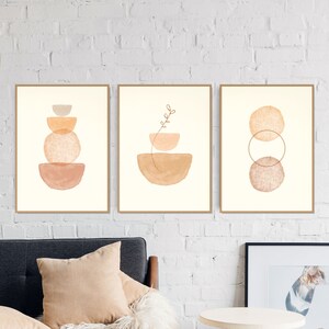 Boho Print Set of 3, Terracotta Wall Art, Abstract Landscape, Boho Sun ...