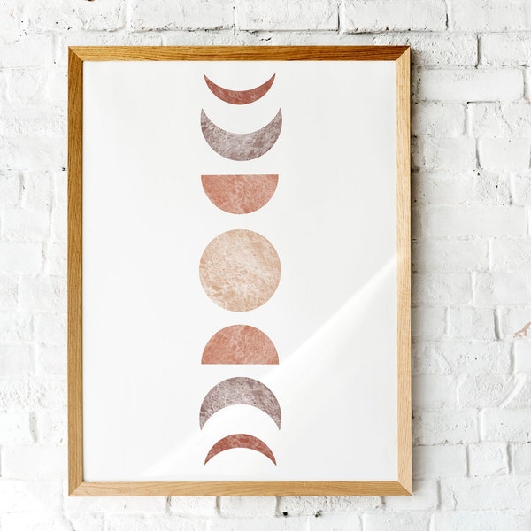 Moon Phases Print, Lunar Phases, Phases Of The Moon, Moon Wall Hanging, Mid Century Print, Moon Home Decor, Boho Wall Decor, Moon Art Print,