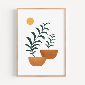 Illustration botanique, Art mural en terre cuite, Impression Boho Sun, Impressions Boho, Impression moderne du milieu du siècle, Décor mural Boho, Art mural botanique