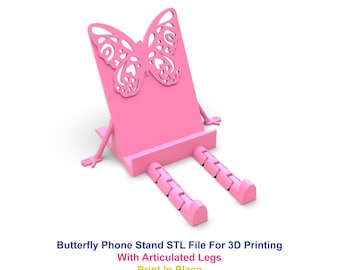 Vlinder telefoonstandaard STL-bestand, telefoonstandaard 3D-printerbestand, flexibele poten, scharnierend, telefoonhouder STL-bestand voor 3D-printen
