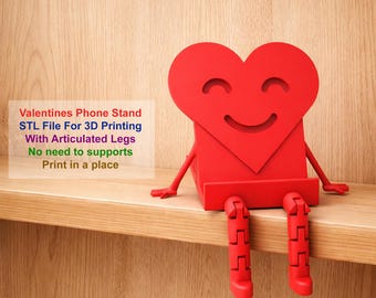 Happy Heart Phone Stand STL File, Valentine Heart Articulated Phone Stand 3D Printer File, Love Phone Holder STL File For 3D Printing