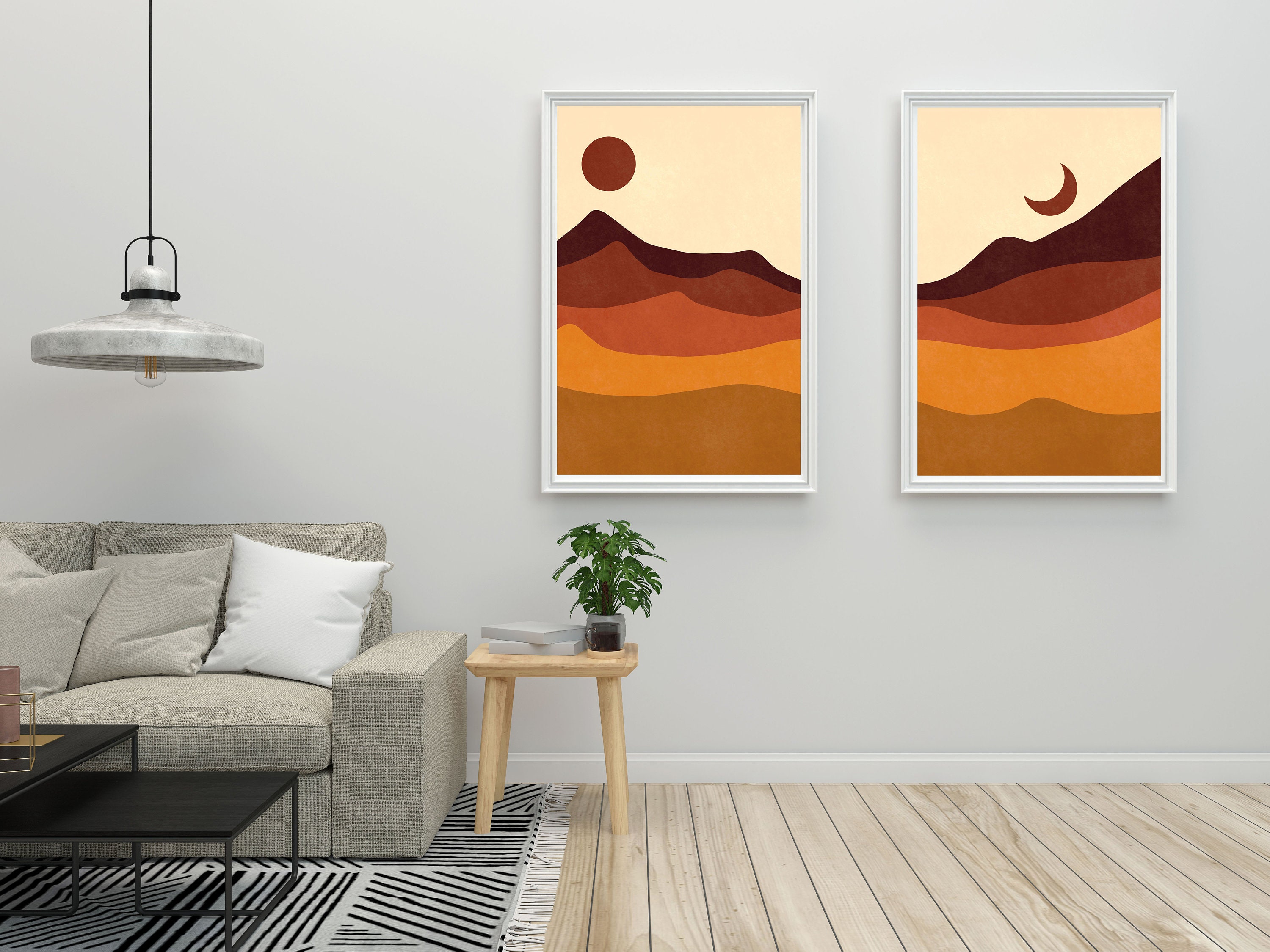 Sun and Moon Print Set of 2 Mid Century Modern Art | Etsy