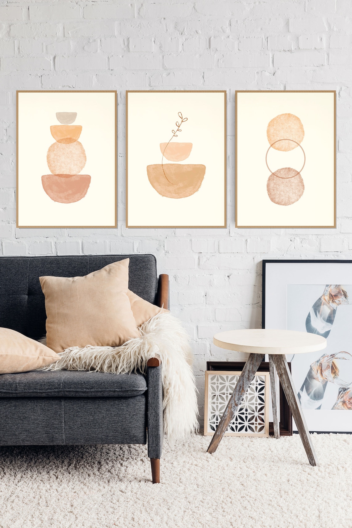 Boho Print Set of 3 Terracotta Wall Art Abstract Landscape Etsy UK