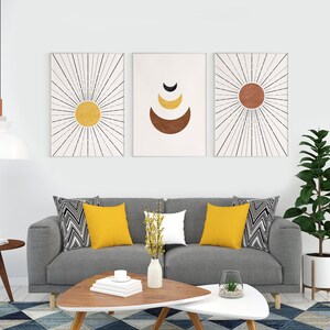 Mid Century Modern Sun And Moon Print Set of 3 Terracotta | Etsy