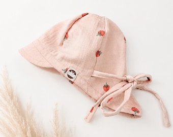 Babysolhatt Muslin – Lätt sommarhatt med knytband – Andningsbart UV-skydd – Boho Babyhatt Neutral – Present till nyfödda