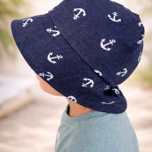 Baby Sonnenhut Jungen & Mädchen – leichter Sommerhut aus Musselin – Kinder Hut mit Krempe - Sonnenhut auf Jersey - Sonnenhut mit UV Schutz bild 8