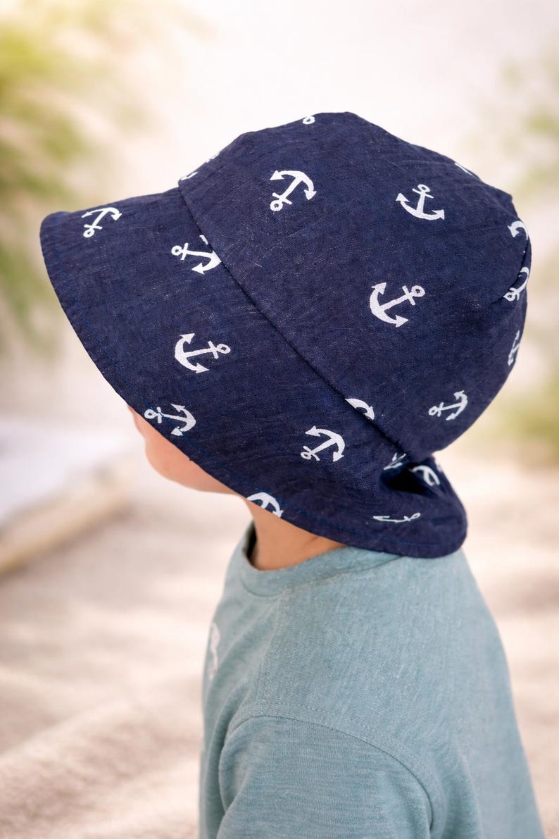 Baby Sonnenhut Jungen & Mädchen – leichter Sommerhut aus Musselin – Kinder Hut mit Krempe - Sonnenhut auf Jersey - Sonnenhut mit UV Schutz bild 8