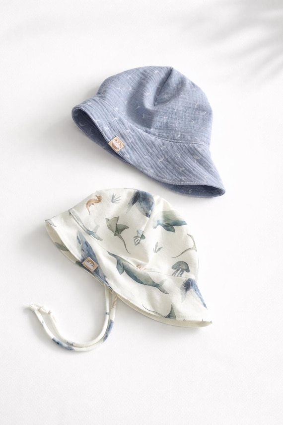 Baby Sonnenhut Jungen & Mädchen – leichter Sommerhut aus Musselin – Kinder Hut mit Krempe - Sonnenhut auf Jersey - Sonnenhut mit UV Schutz