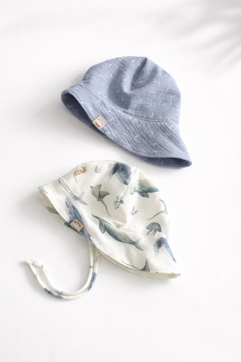 Baby Sonnenhut Jungen & Mädchen – leichter Sommerhut aus Musselin – Kinder Hut mit Krempe - Sonnenhut auf Jersey - Sonnenhut mit UV Schutz bild 1