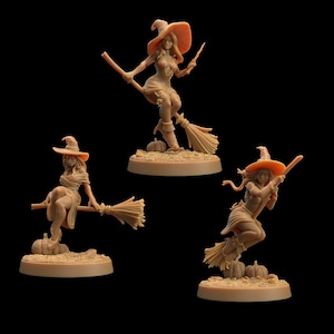 Broomstick Witches | 3D Printed | Dungeons and Dragons | Sorcerer | Mini | Dnd | Miniature | Fantasy | Dragon Trapper&#39;s | RPG