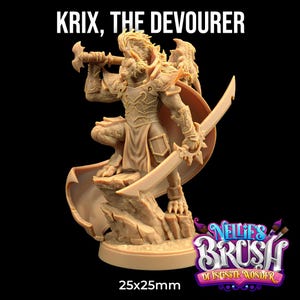 Krix, the Devourer | 3D Printed | Dungeons and Dragons | Mini | Dragonborn | Dnd | Miniature | Fantasy | Dragon Trapper&#39;s | Fighter | RPG