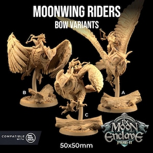 Moonweave Riders | 3D Printed | Dungeons and Dragons | Mini | Dnd | Miniature | Fantasy | Dragon Trapper&#39;s | Owl | Bird | Cavalry | Wolf